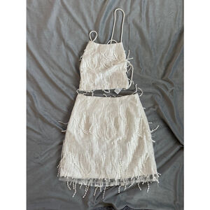 Lulu's White Beaded Mini Dress